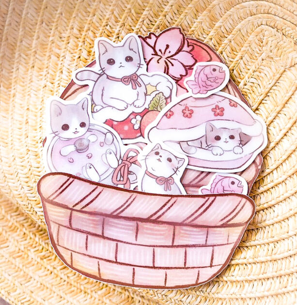 Haru Cat Basket Sticker Flakes